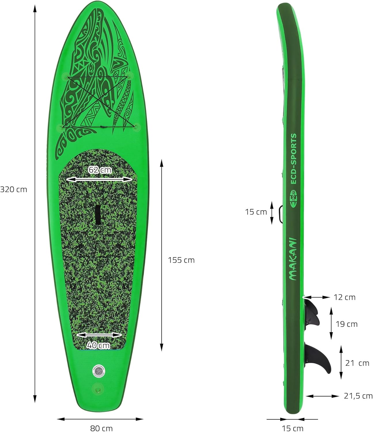 etezen - planche stand up paddle - 305/308/320/380 cm - PVC, jusqu'à 150 kg, 10/15 cm d'épaisseur