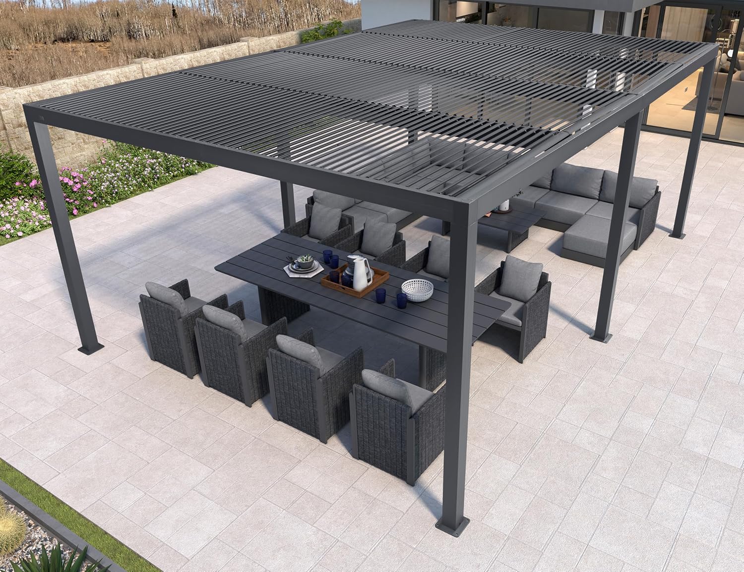etezen - pergola bioclimatique - 6x4,24m aluminium, lames indépendantes