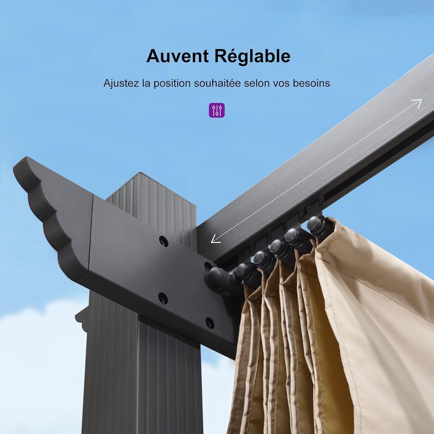etezen - Pergola Aluminium - 4x3m - Toit coulissant, tissu kaki