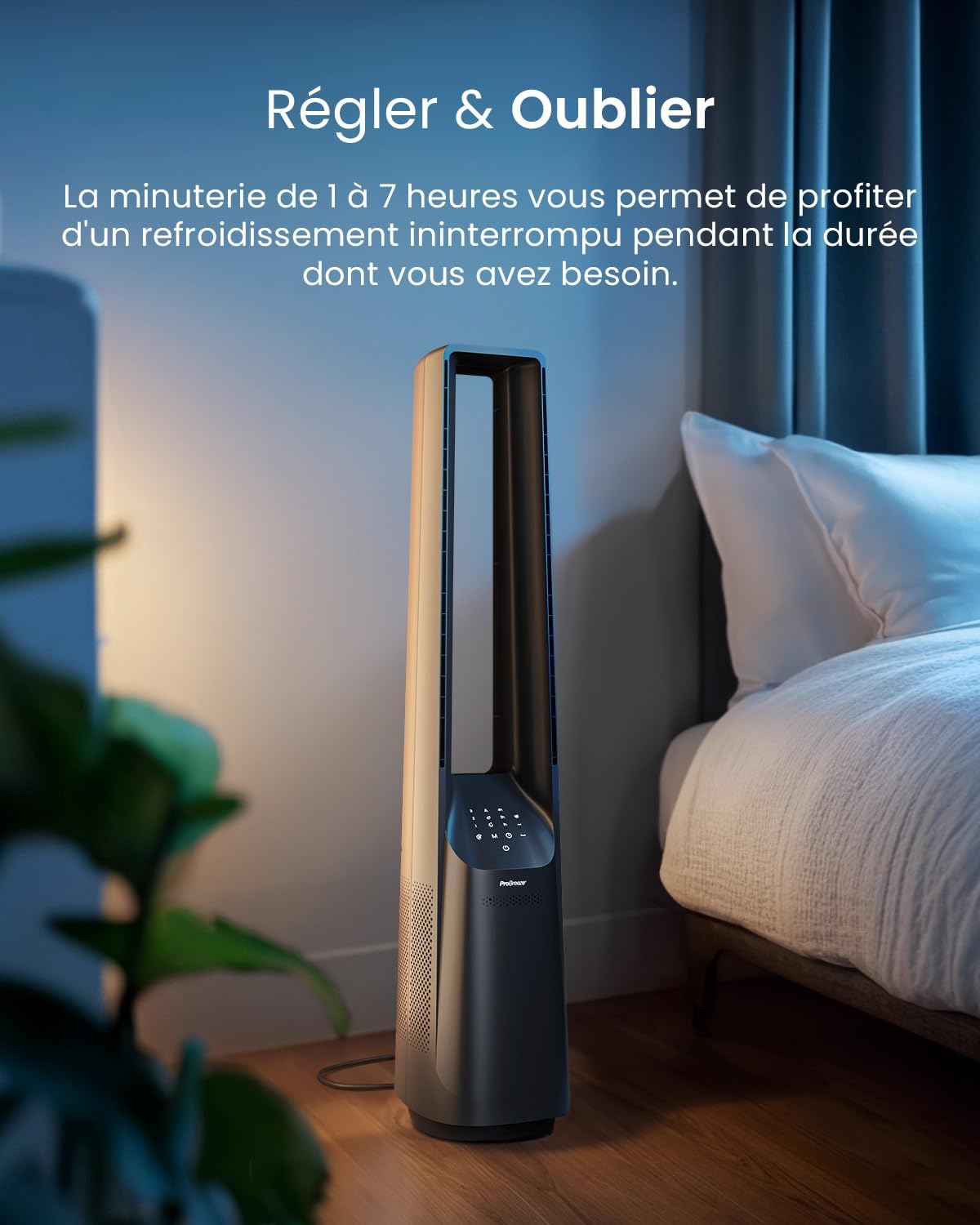 etezen Ventilateur Colonne Sans Pale - Ventilateur Tour Silencieux, Hauteur 101 cm avec 6 Vitesses, Oscillation 60°, Ventilateur Sans Lame Rafraichisseur d'Air Bladeless Noir