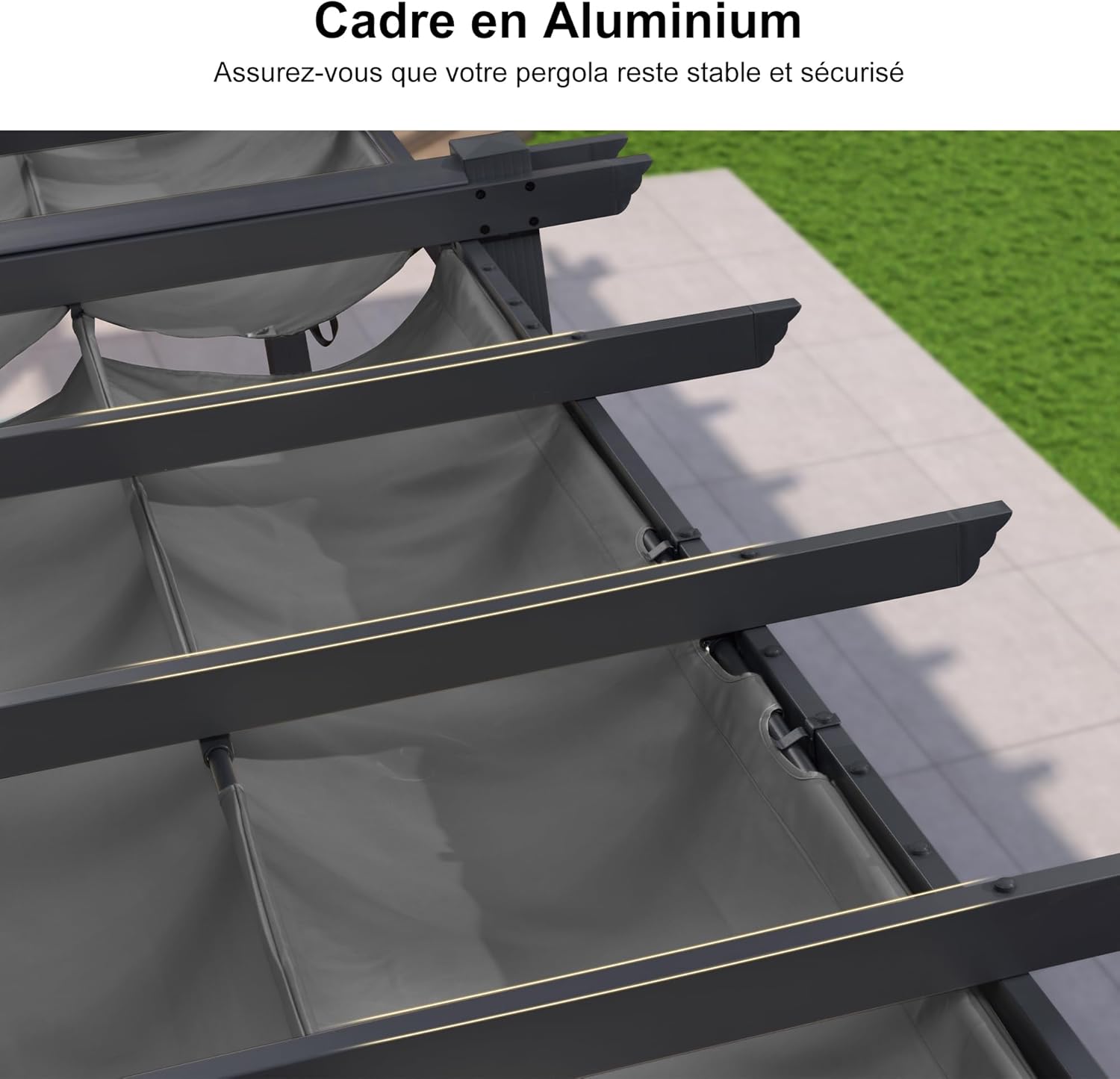 etezen - pergola aluminium - 5,5x3 m - toit coulissant, tissu teint