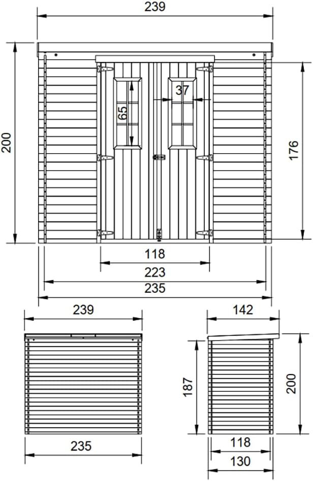 Abri de Jardin en Bois avec Sol TRAITÉ - Stockage extérieur l239xL142xH200cm/2.63 m2 - Petit abri à Outils, Local à vélos - etezen M310C+M310G