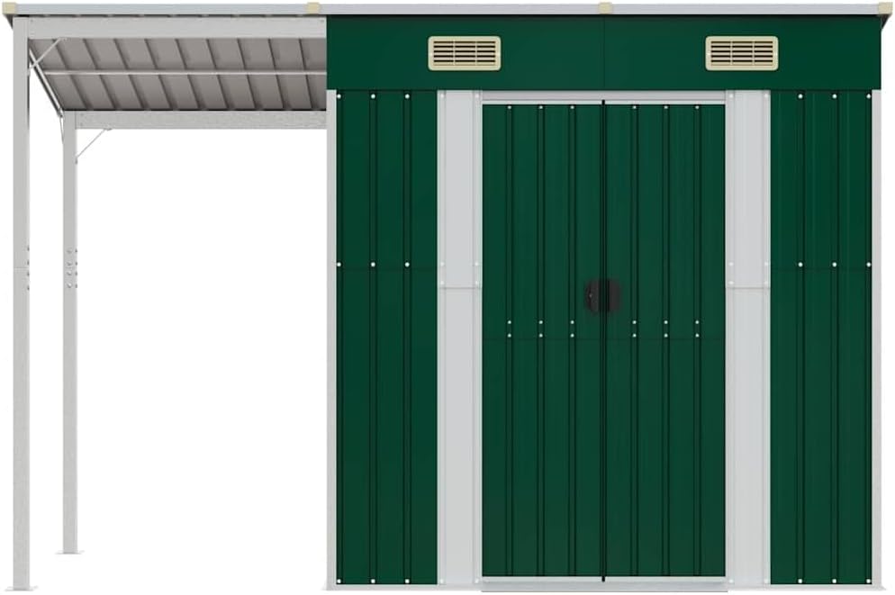etezen Abri de Jardin avec Toit prolongé Vert 277x107x181 cm Acier, Maison & Jardin, Pelouses & Jardins, Vie en extérieur, Structures extérieures, Cabanes & abris de Jardin, Vert, (Poids 41.56KG)