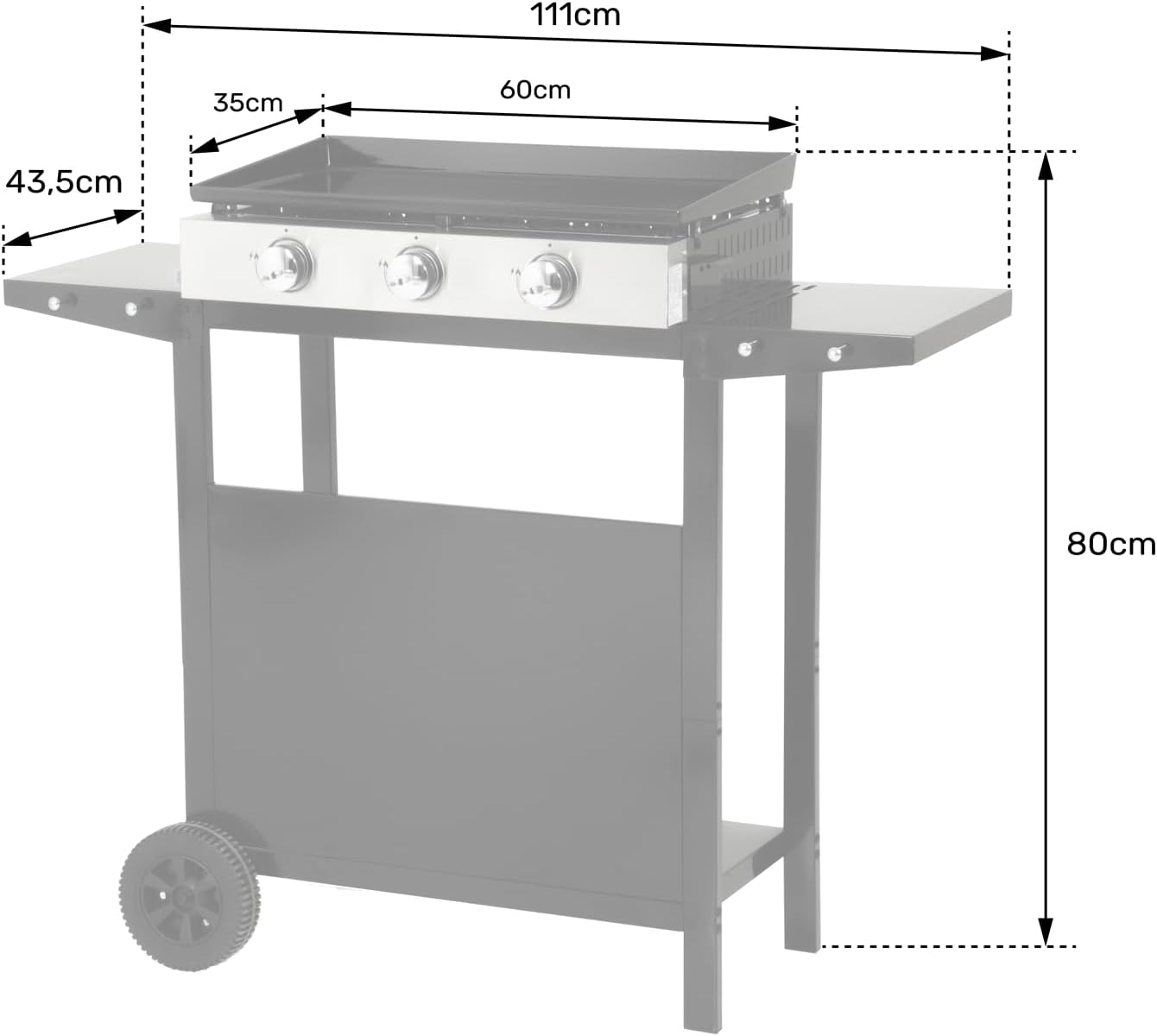 etezen - Plancha Mérida sur chariot 3 brûleurs 6kW 74x33 cm