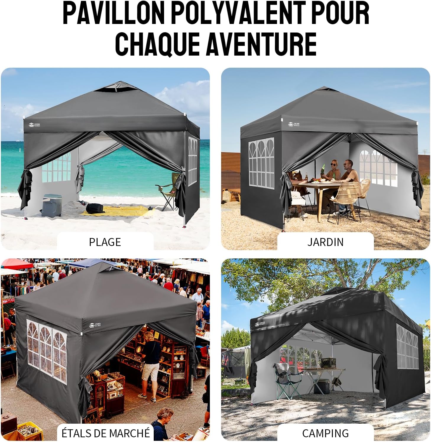 etezen Tonnelle Pliante 3x3 Imperméable, Barnum Pliant de Jardin Exterieur, Pop-Up Gazebo avec Sac de Rangement, UPF 50+, avec 4 Parois Latérales Amovible, 4 Sac de Sable, Gris