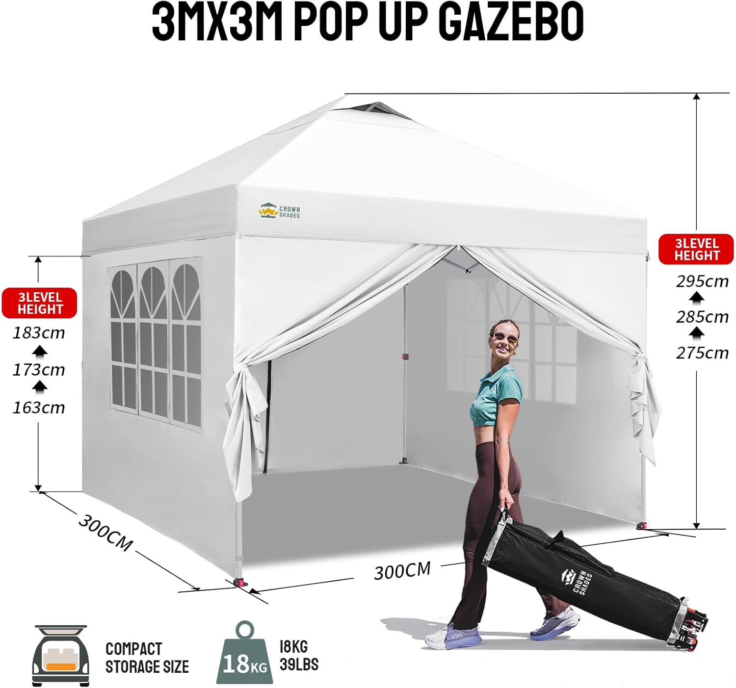 etezen - Tonnelle Pliante - 3x3m - Imperméable, UPF 50+, 4 parois, sacs, blanc
