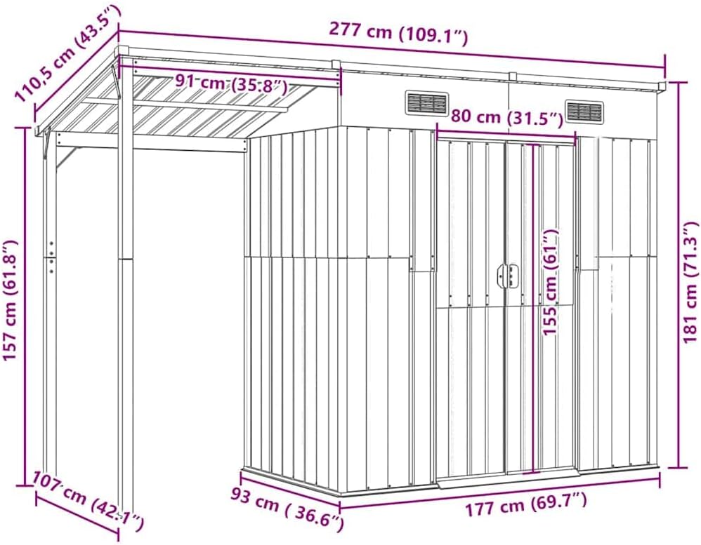 etezen Abri de Jardin avec Toit prolongé Gris Clair 277x107x181 cm, Maison & Jardin, Pelouses & Jardins, Vie en extérieur, Structures extérieures, Cabanes & abris de Jardin, Gris, (Poids 41.56KG)