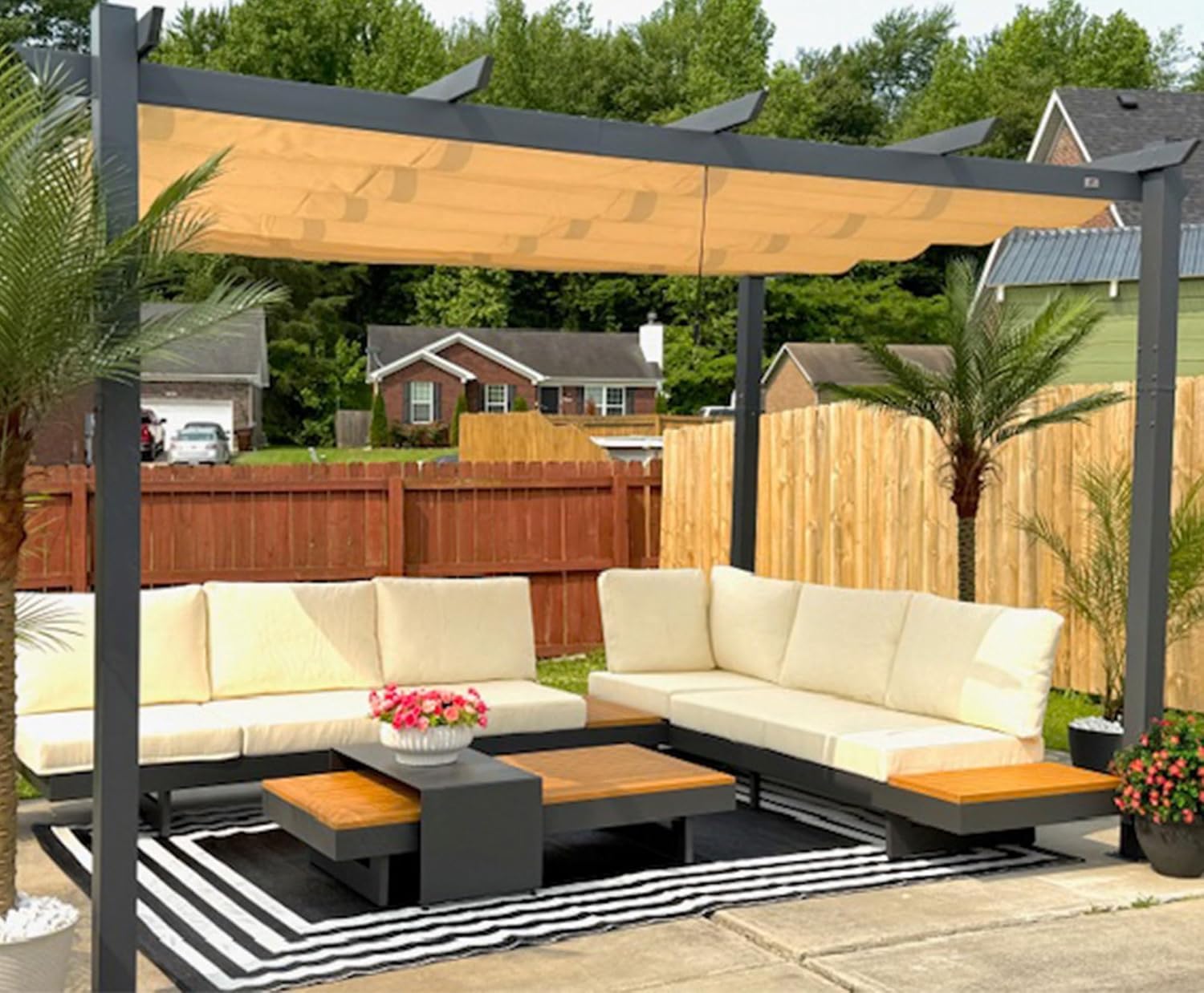etezen - Pergola aluminium 4x3m, toit rétractable, éclairage intégré