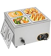 etezen Bain Marie Électrique en Acier Inoxydable Chauffe-Plats Buffet, 4X 1/6 avec Couvercle,Tem...