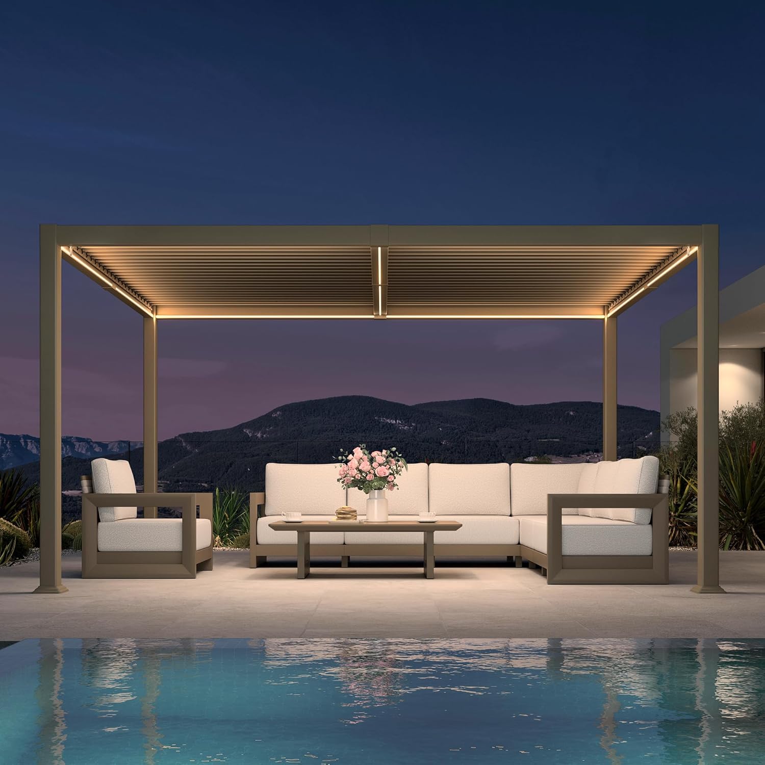 etezen - pergola bioclimatique LED - 3x4,25m - aluminium, lames orientables, anti-UV, sans entretien
