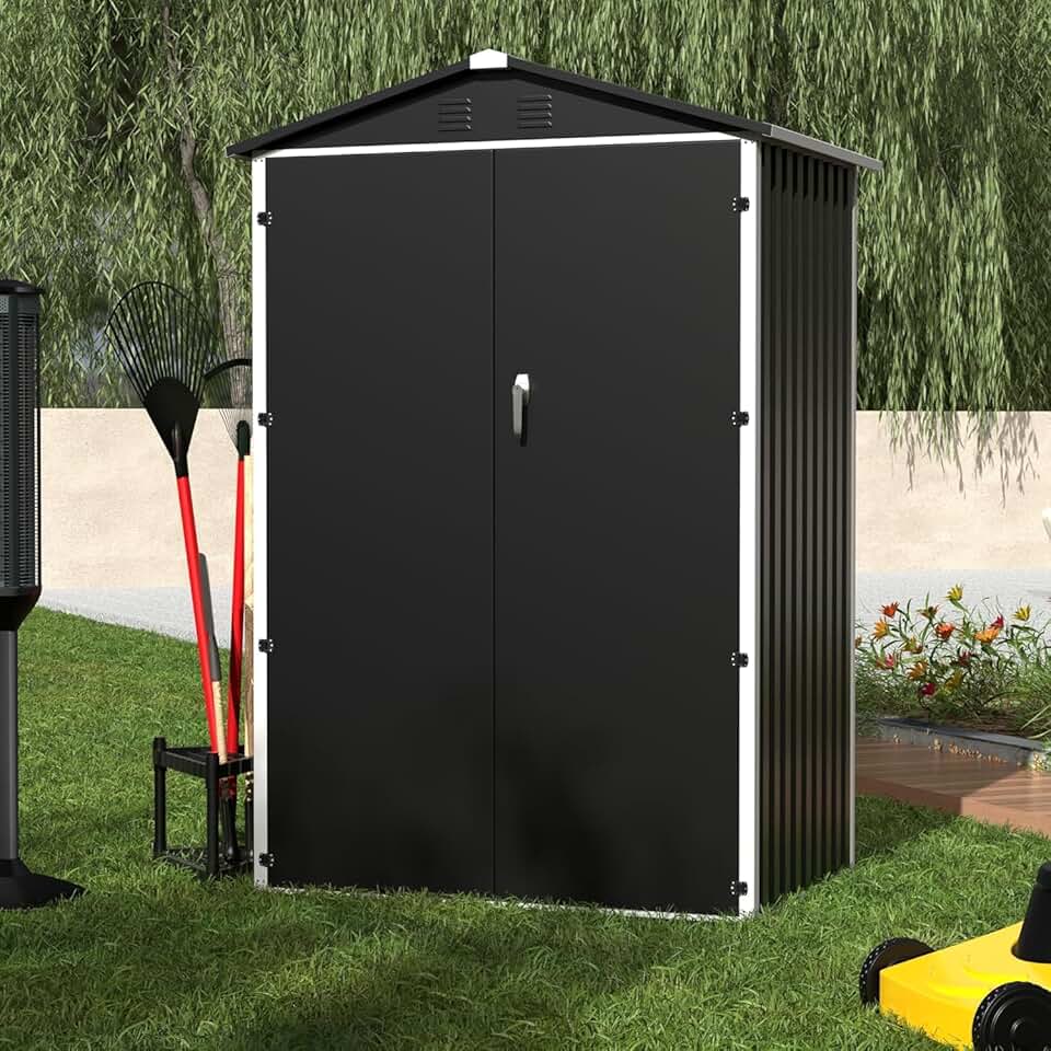 etezen - Abri de jardin toit incliné 125x88.5x185cm - Résistant, noir