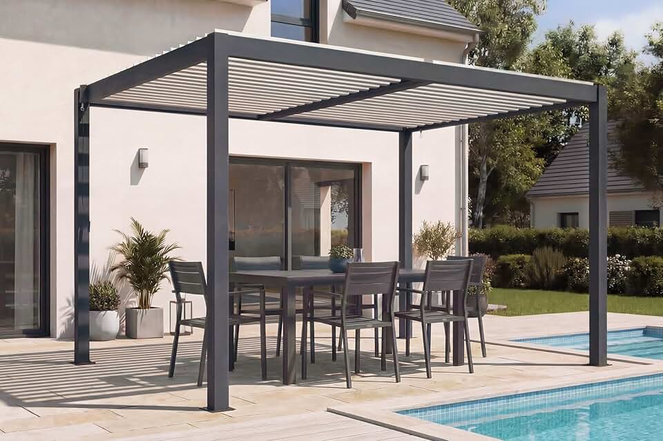 etezen - AGOSTA - 4x3m autoportée aluminium gris lames blanches AGOSTA