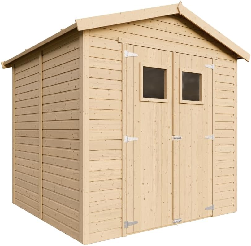 Abri de Jardin en Bois Naturel - Stockage extérieur avec fenêtres H228x222x233 cm/4,2 m² Hangar en Bois Naturel - Atelier Rangement Outils et vélos- etezen M351