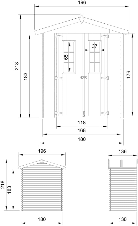 Abri de Jardin en Bois - Stockage extérieur I196xL136xH218 cm/ 1.98 m2 Petit abri à Outils, Local à vélos - etezen M367C