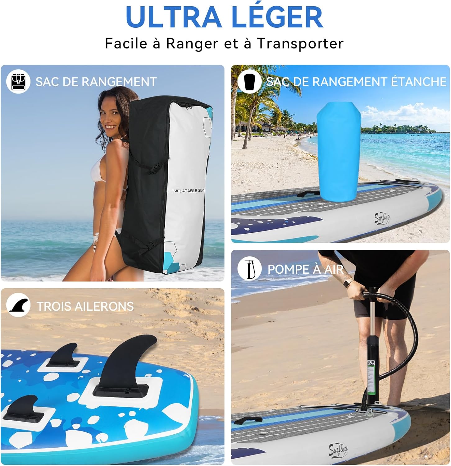 etezen - Paddle gonflable 320/335cm - 2 personnes, siège kayak, jusqu'à 150kg