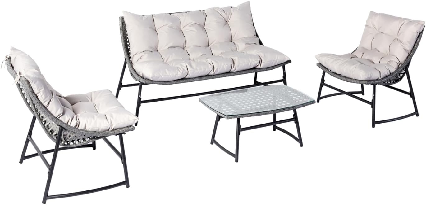 etezen - Guahana - salon bas 4 places, acier, rotin, coussins épais