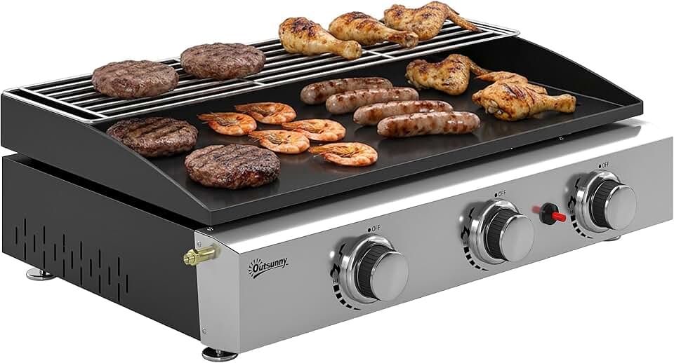 etezen - Plancha gaz série 3 brûleurs - 60x40 cm - plaque émaillée, grille maintien chaleur, acier inoxydable