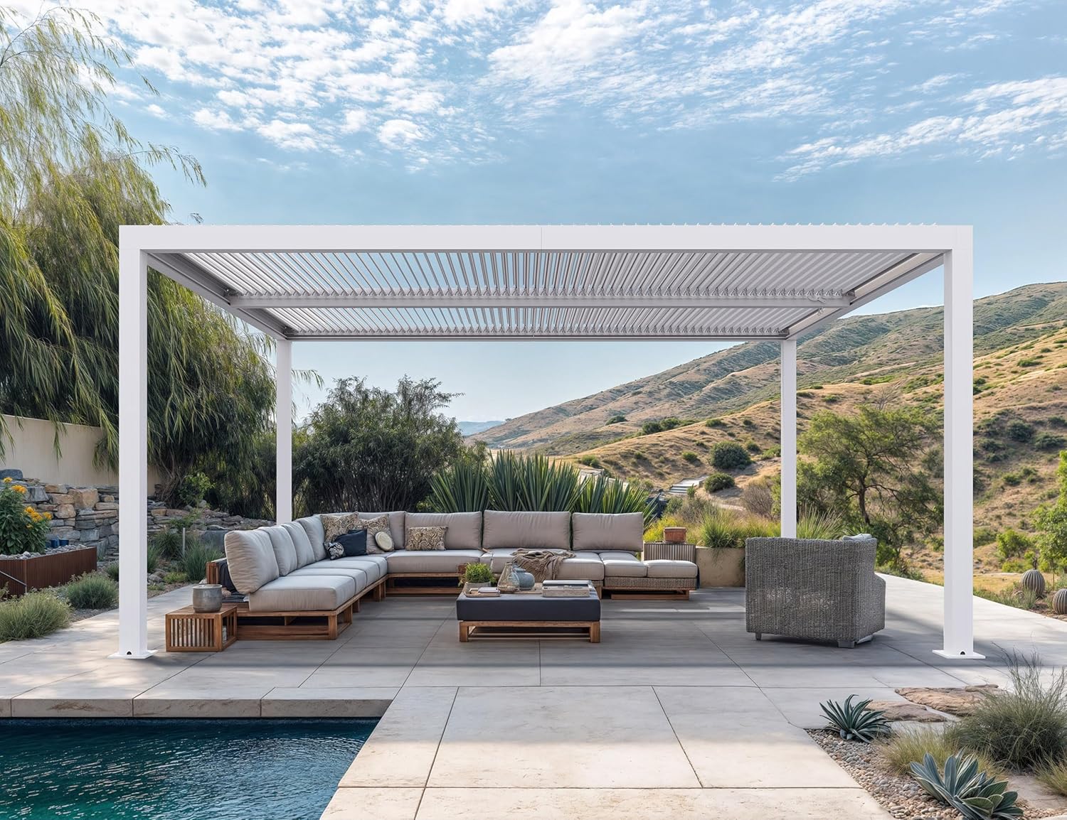 etezen - Pergola bioclimatique aluminium 4,6x3,3m, lames orientables, blanc