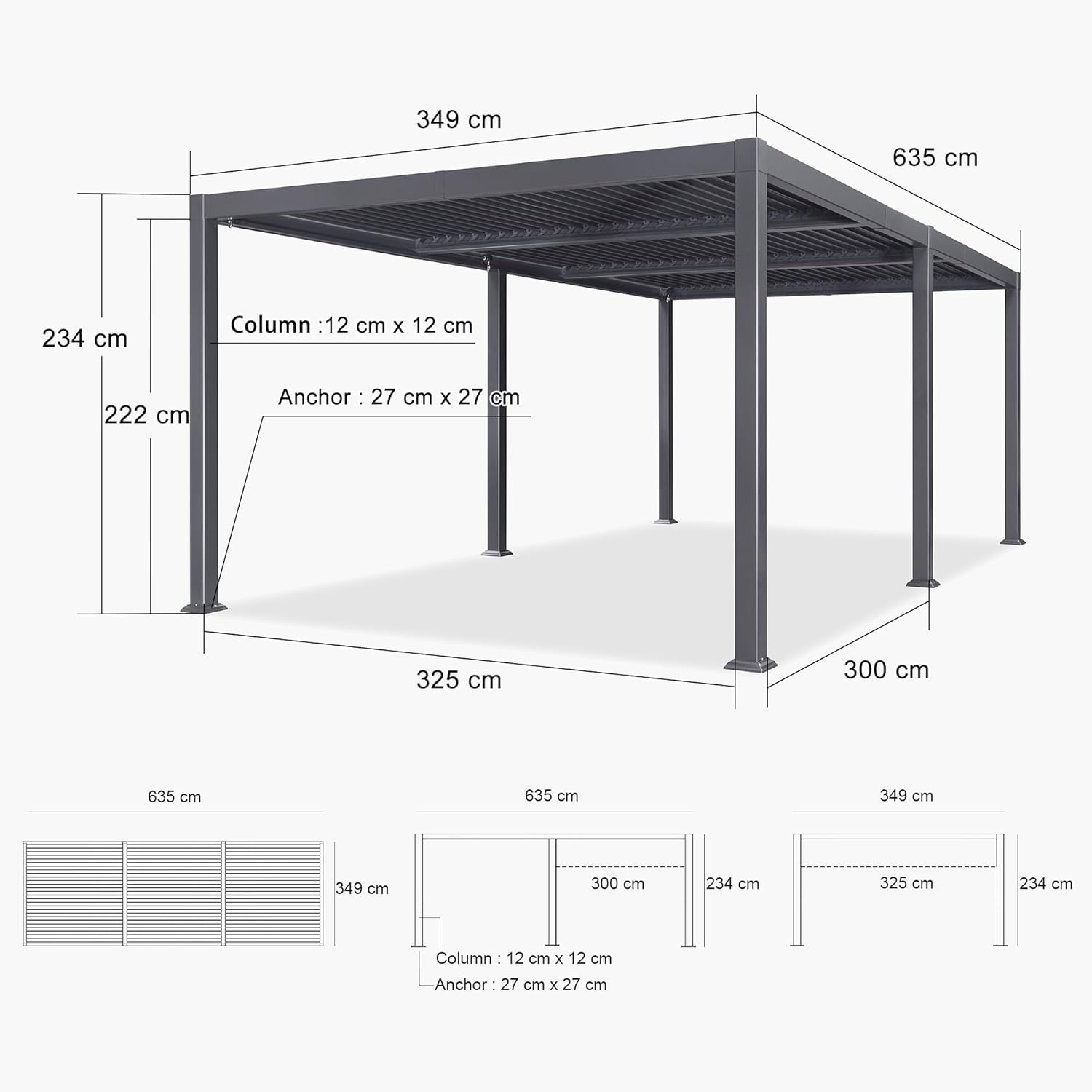 etezen - pergola bioclimatique - 3,5x6,35m - aluminium, lames orientables, résistante intempéries