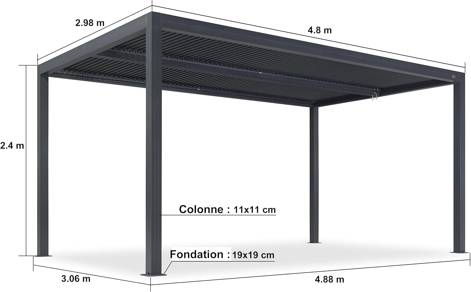 etezen - pergola bioclimatique aluminium 4,8x3m orientable, 14,4m²