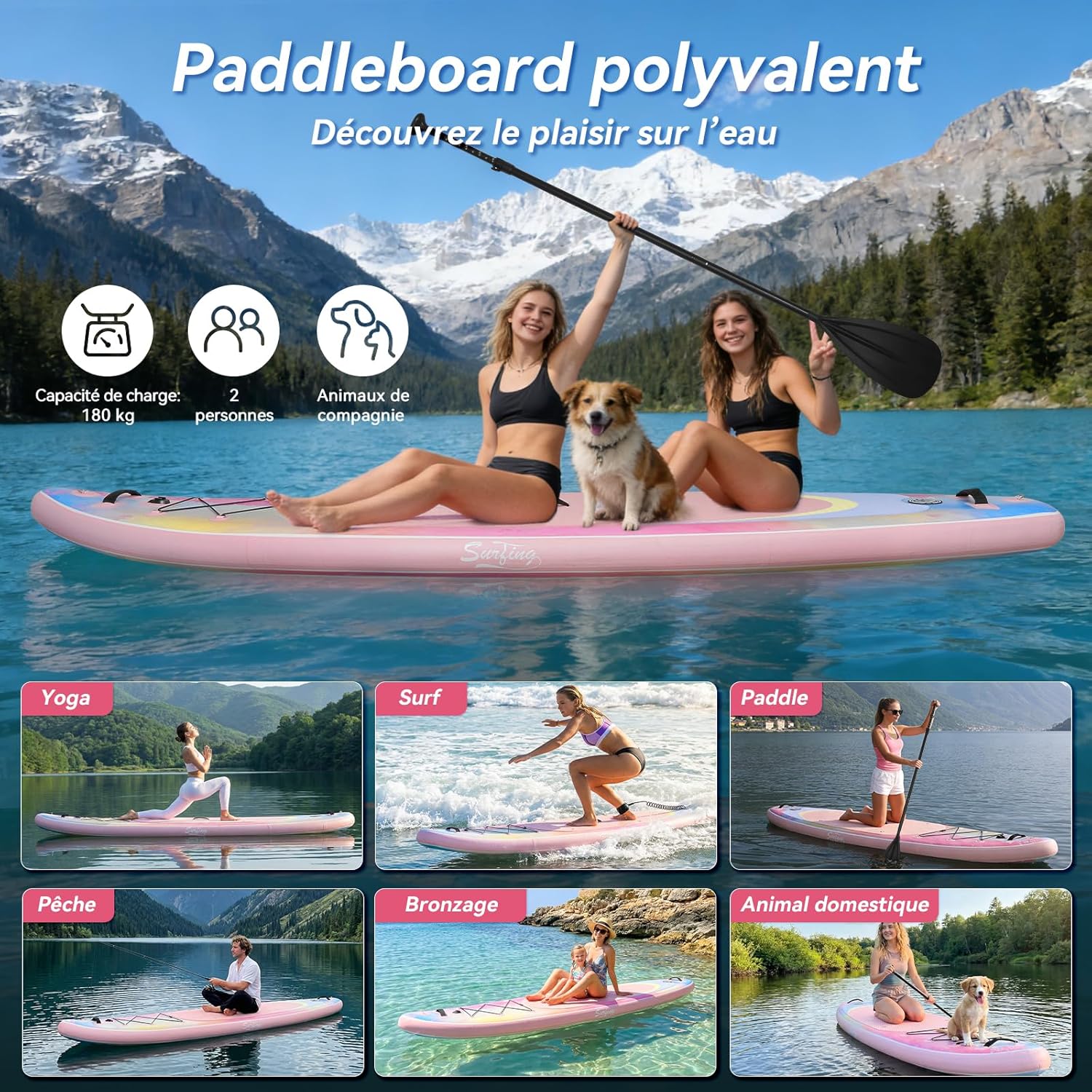 etezen - Paddle Gonflable Série Adulte - 320/335cm - 2 places, siège kayak, pagaie alu, support caméra, pompe, 150kg
