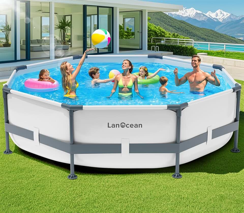 etezen Piscine Tubulaire Ronde 300x300x60cm, Piscine Hors Sol Ronde avec Matériau Anti-Crevaison, Grande Piscines Steel Frame Adulte Vidange Rapide, Piscines Tubulaire Jardin pour Toute la Famille