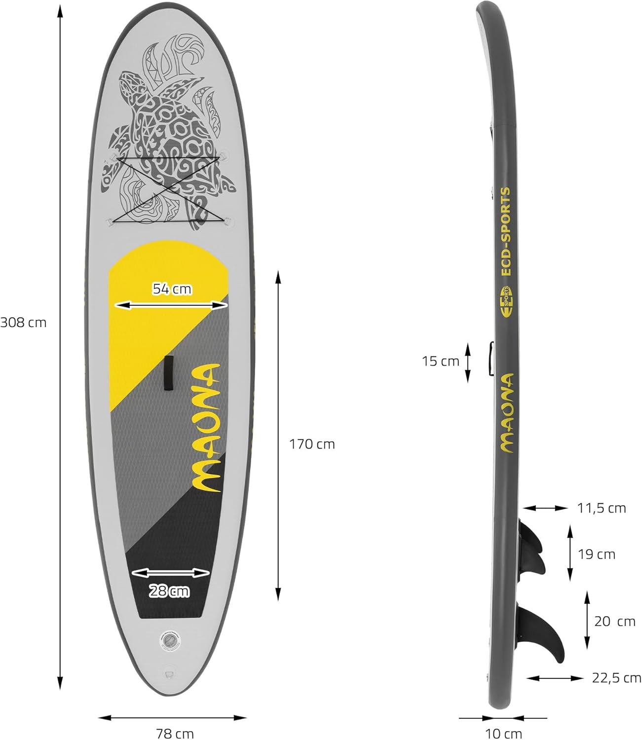 etezen - SUP gonflable série Stand Up - 305/308/320/380 cm - PVC, 120/150 kg, 10/15 cm d'épaisseur