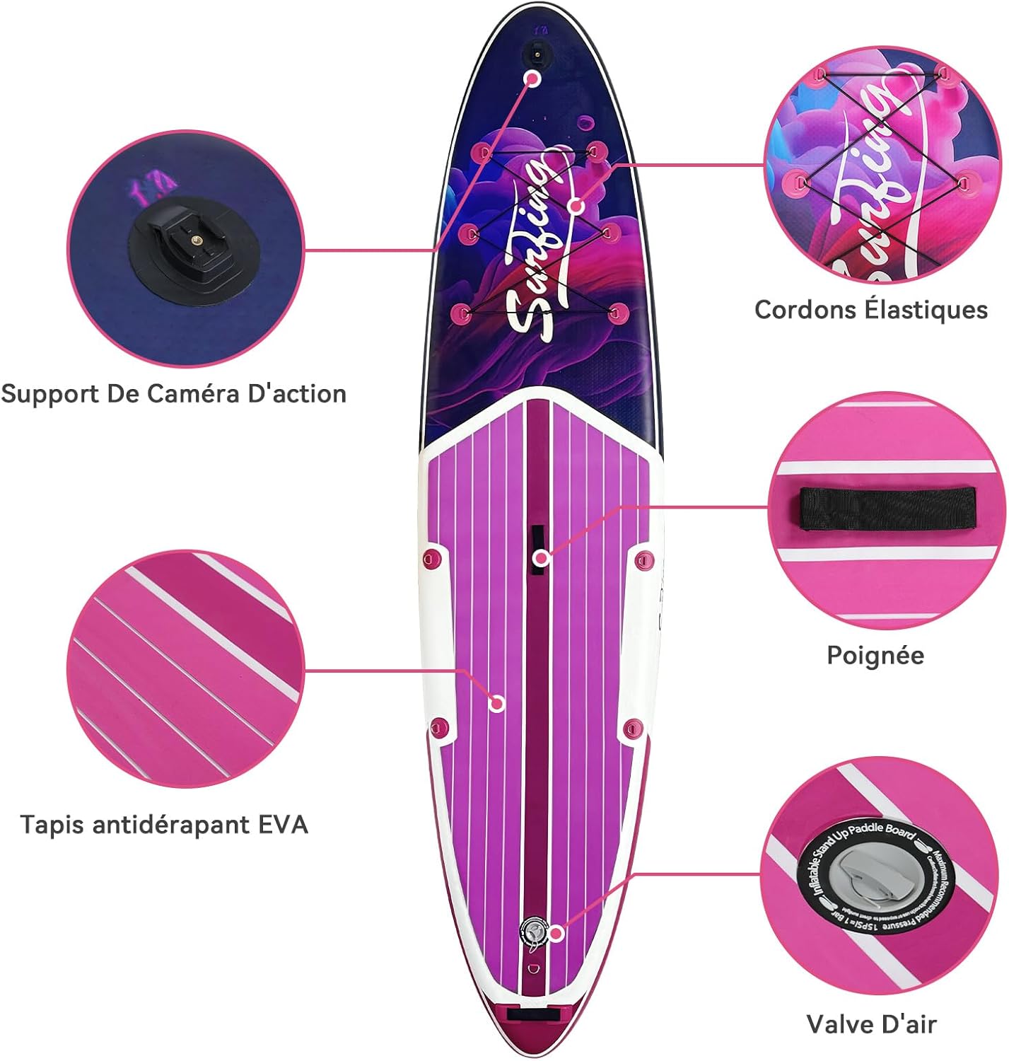 etezen - Paddle gonflable 320/335 cm - 2 places, siège kayak, pagaie, pompe, 150 kg