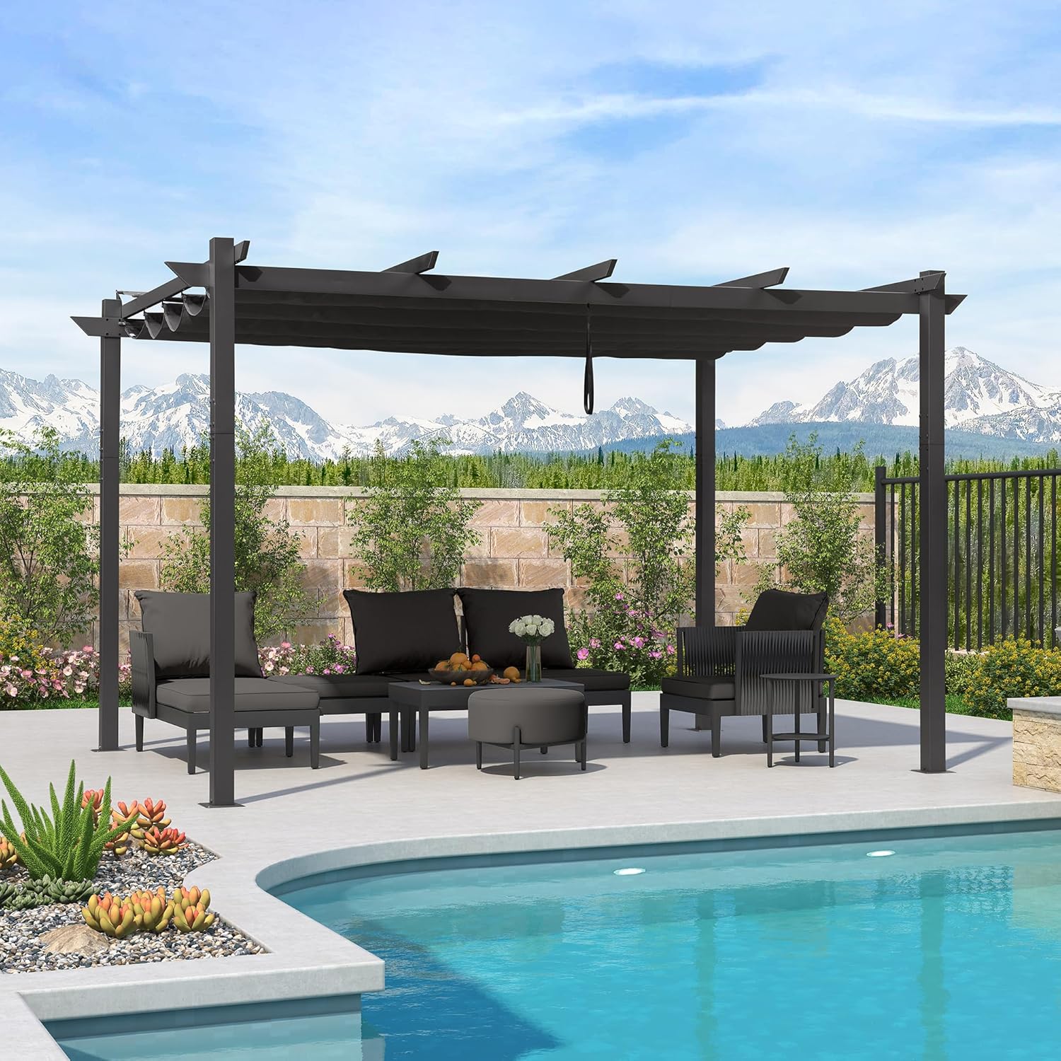 etezen - Pergola aluminium série - 4x3m - toit rétractable, imperméable, gris