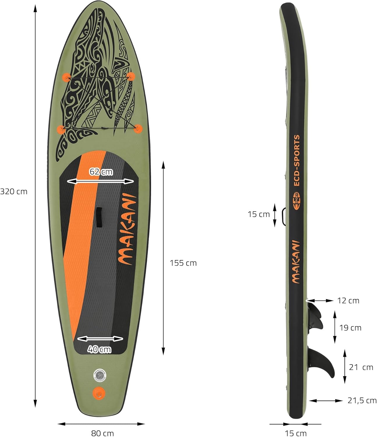 etezen - Stand Up Paddle Série - 305/308/320/380 cm - PVC, 120/150 kg, épaisseur 10/15 cm, sac, pompe