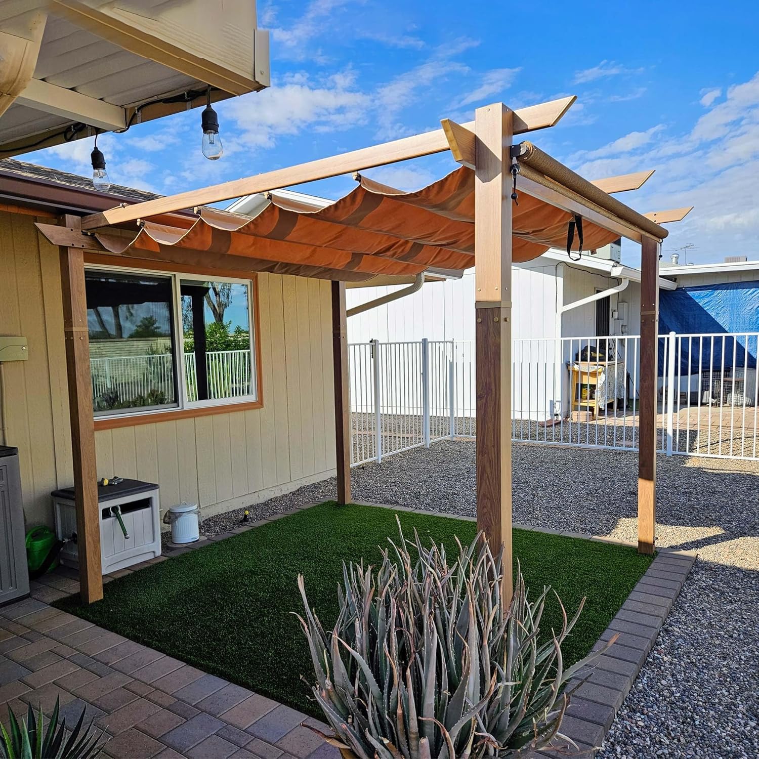 etezen - pergola aluminium - 3x3m - teck, toile rétractable, kaki