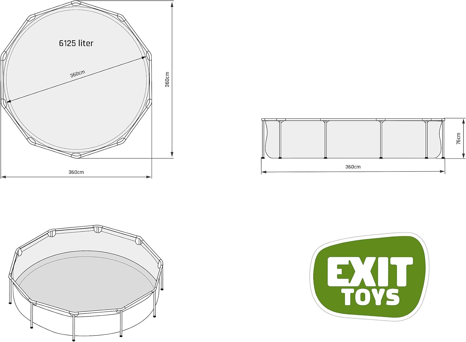 etezen Piscine Tubulaire Wood - ø360x76cm - Piscine Hors Sol Ronde Grande avec Pompe Filtrante à Cartouche - Entrée Basse - Idéal pour Les Jeunes Enfants - Cadre Stable - Design Unique - Marron