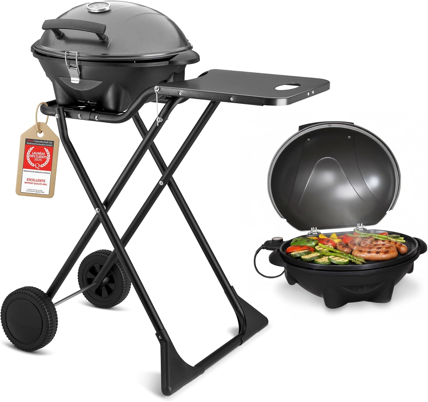 etezen - Barbecue 2-en-1 pliable 2400W, couvercle, chariot, thermomètre - TZSFA5350-6