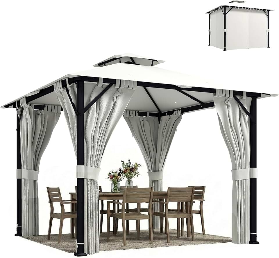 etezen - tonnelle pavillon 3x3m - métal robuste, toit double, rideaux, UPF50+