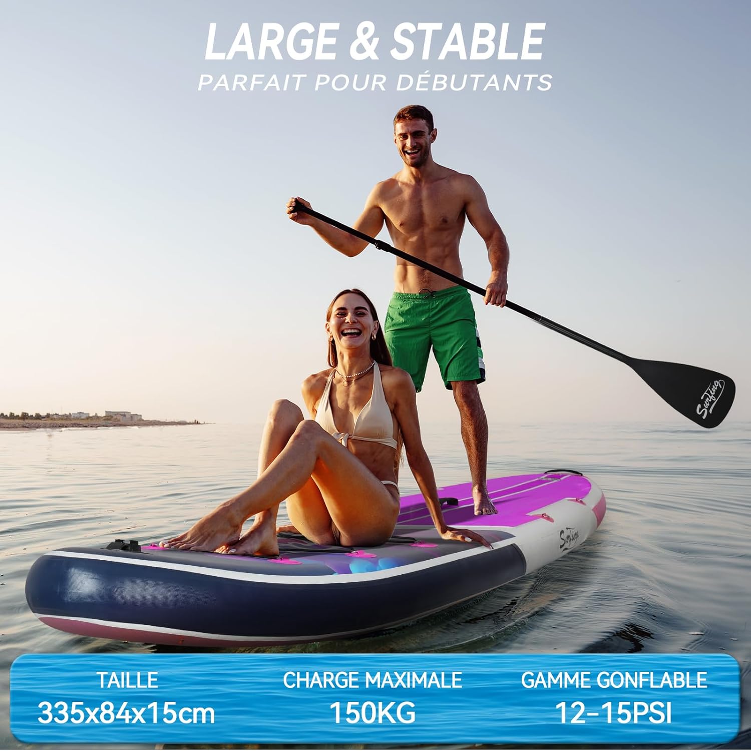 etezen - Paddle gonflable 320/335 cm - 2 places, siège kayak, pagaie, pompe, 150 kg