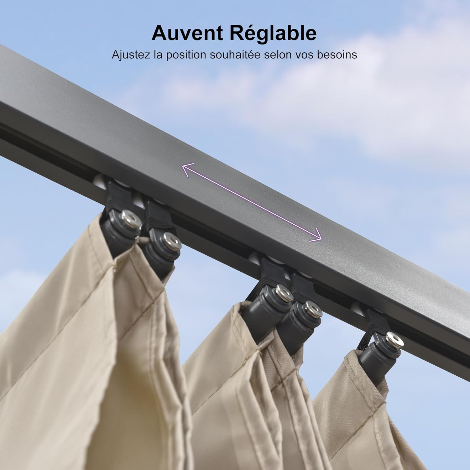 etezen - Pergola aluminium série - 5,5x3,5m - toit coulissant, tissu teint en fil, kaki