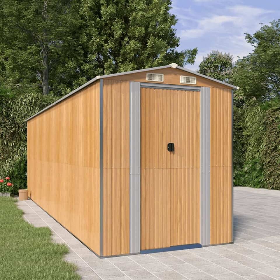 etezen - abri de jardin acier galvanisé - 192x606x223 cm - marron clair