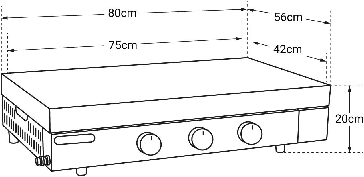 etezen - FINESTA - plancha gaz 3 brûleurs, plaque fonte, capot, récupérateur