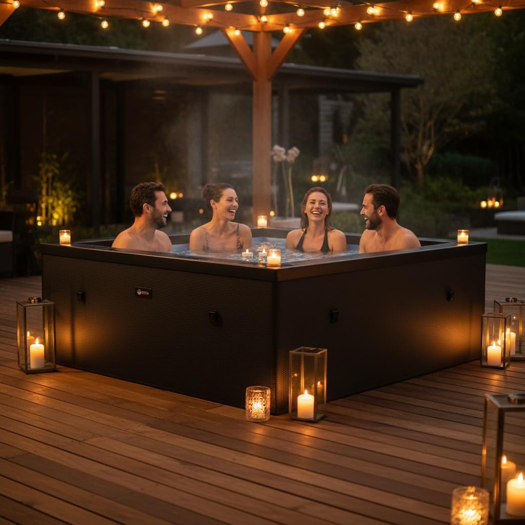 etezen - Spa - Celestia - Semi-Rigide Carré 6 Places – Construction Portable en Mousse, Chauffage intégré et Couverture économe en énergie – Volume 1100l - Ø180xH70cm - Charcoal Black
