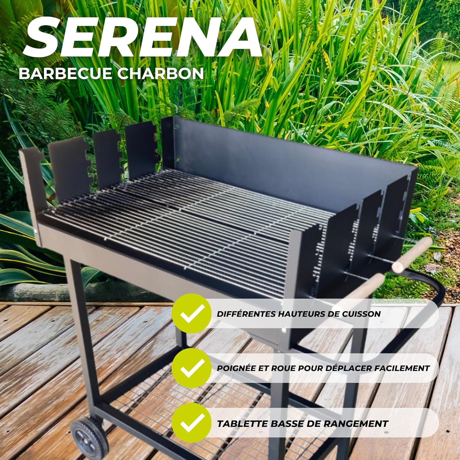 etezen - Serena - XXL - Barbecue charbon acier, grille réglable