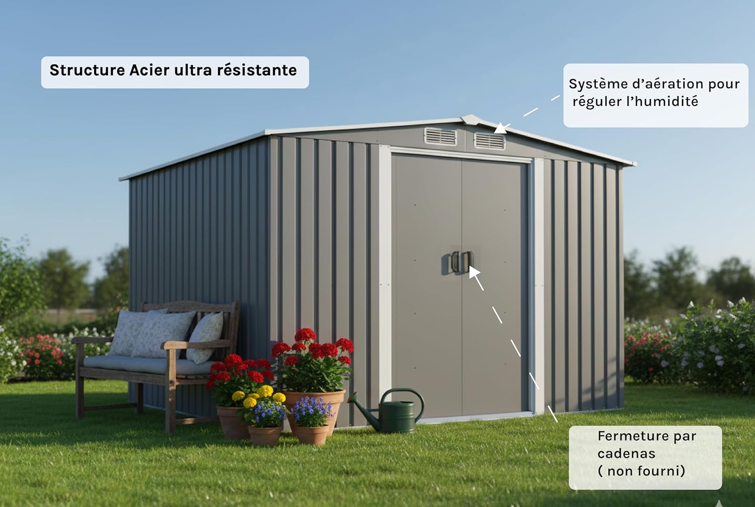 etezen - Jura - 6.66 m² - Abri métal robuste rangement jardin