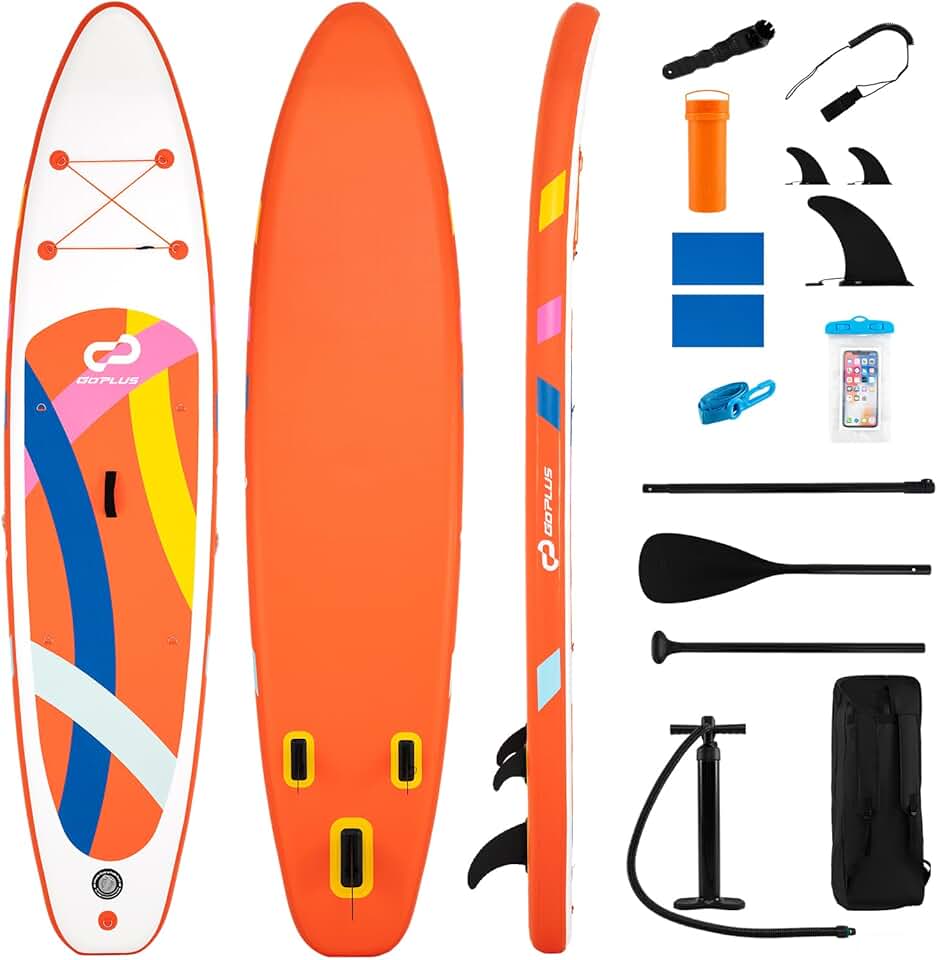 etezen 336 x 77 x 16 cm Planche à Pagaie Gonflable, Planche de Surf avec Pagaie Réglable, Pompe à Main, 3 Ailerons, Anneaux en D & Laisse, Paddle Stand Up Léger pour Surf, Lacs, Mers