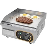 etezen Plancha professionnelle électrique Plaque Inox lisse protection de gril (36 x 38 x 20 cm)