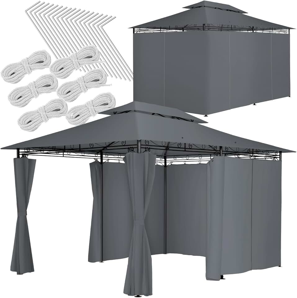 etezen - tonnelle de jardin 4x3m - acier epoxy, imperméable, rideaux, UV50+