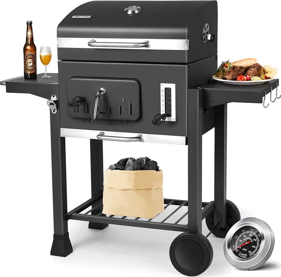 etezen - Barbecue XXL, charbon, couvercle, roues, thermomètre - etezen