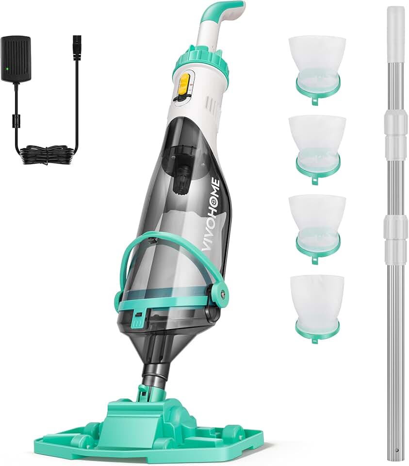 etezen 213cm Aspirateur de Piscine sans Fil, Puissance d'Aspiration jusqu'à 70LPM, Nettoyeur de Piscine Portable avec 4 Sacs Filtrants, pour Piscine Hors-Solet et Enterrée, Spa Global Recycled Standard