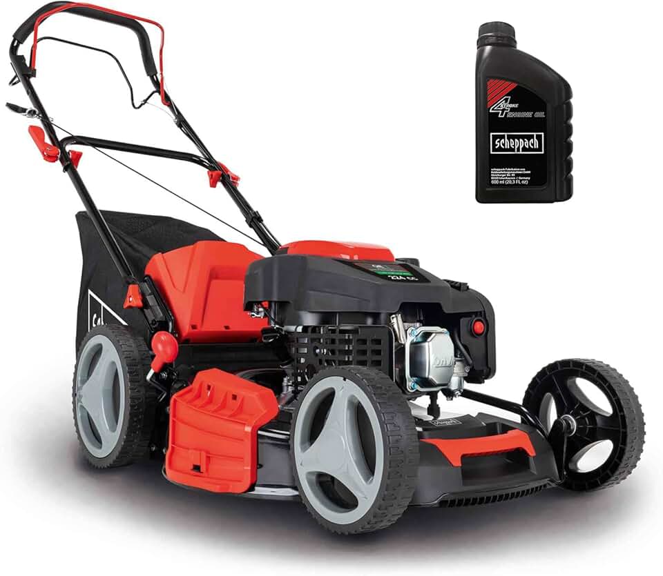 etezen Tondeuse à Gazon à Essence MS230-53 – Moteur 4 Temps 6 CV 4400 W – Largeur de Coupe 53 cm – Jardins de 1800 m² – Hauteur de Coupe réglable – Bac de 65 l – Fonction Mulching – Huile Incluse