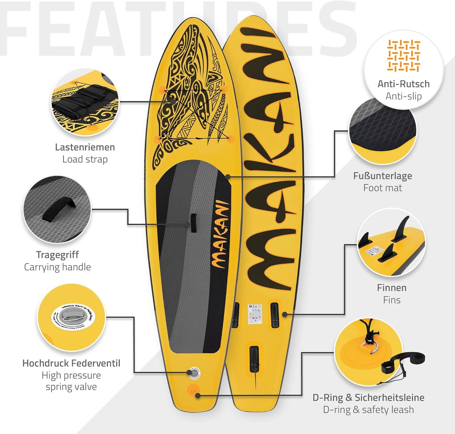 etezen - stand up paddle série gonflable - 305/308/320/380 cm - PVC, 120/150 kg, 10/15 cm épaisseur