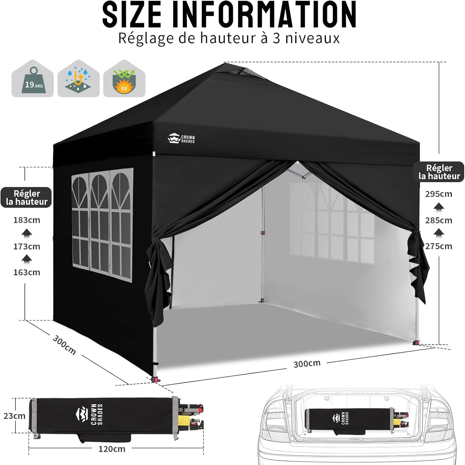 etezen - Tonnelle pliante 3x3m imperméable, P/Pop-Up, 4 parois amovibles, Sac, UPF 50+ - CN0032