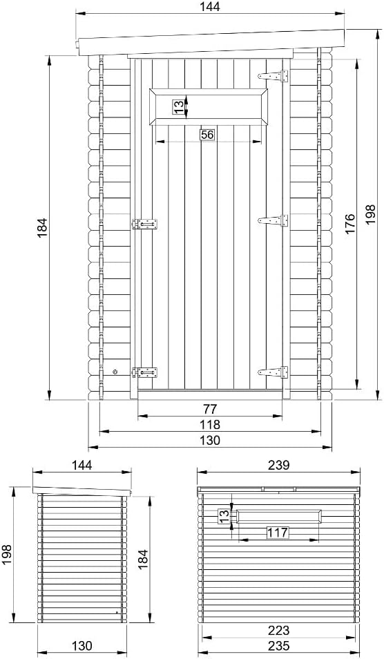 Abri de Jardin en Bois, Petite fenêtre, avec Sol TRAITÉ- Stockage extérieur l239xL144xH198 cm/2.63 m2 - Petit abri à Outils, Local à vélos - Toit imperméable, fenêtres etezen M306A+M306G